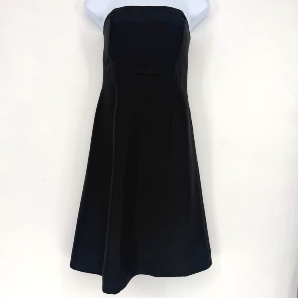 Ann Taylor Petites Black 100% Silk Strapless Bow Dress 8P Timeless Twee Luxury